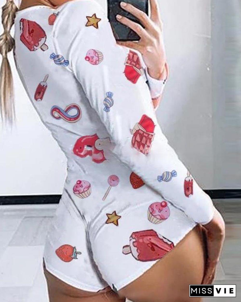 Women Candy Print Slim Fit Romper