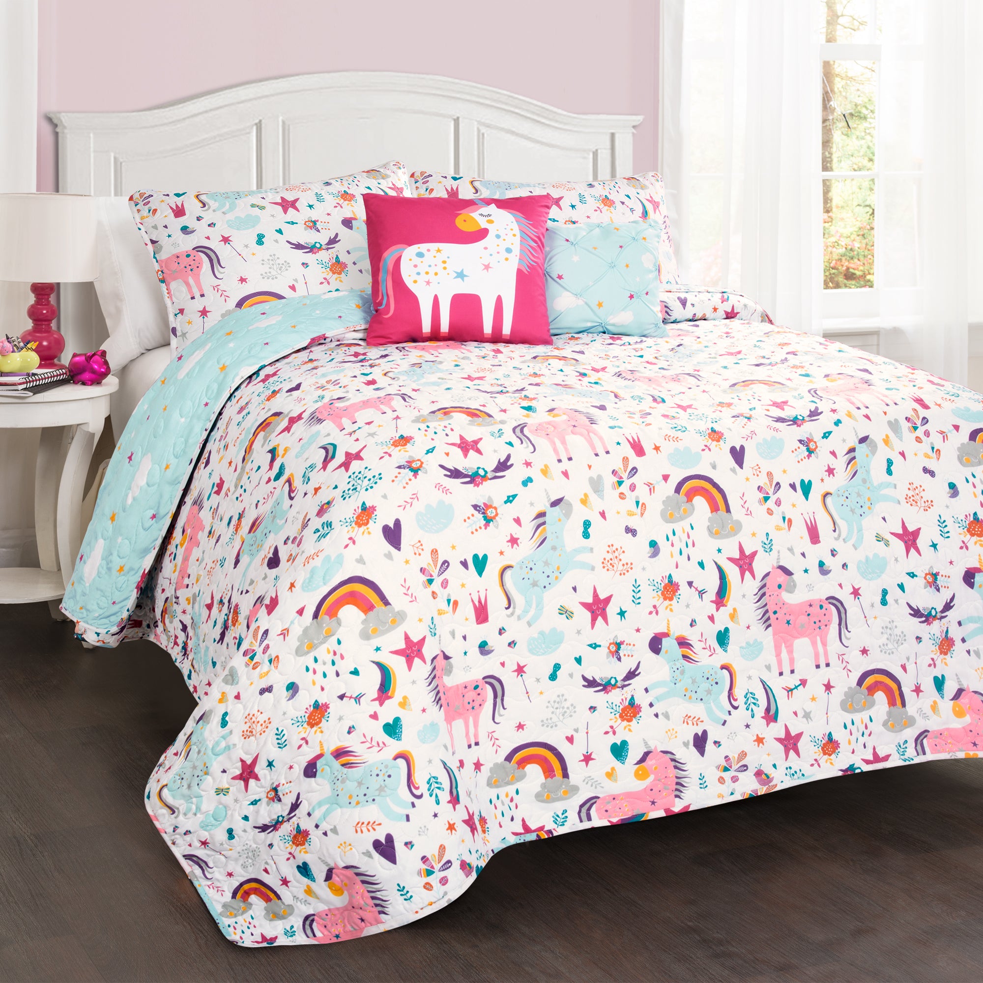 Bedding Bundle: Unicorn Heart Quilt Set + Reyna Comforter Set - Full/Queen