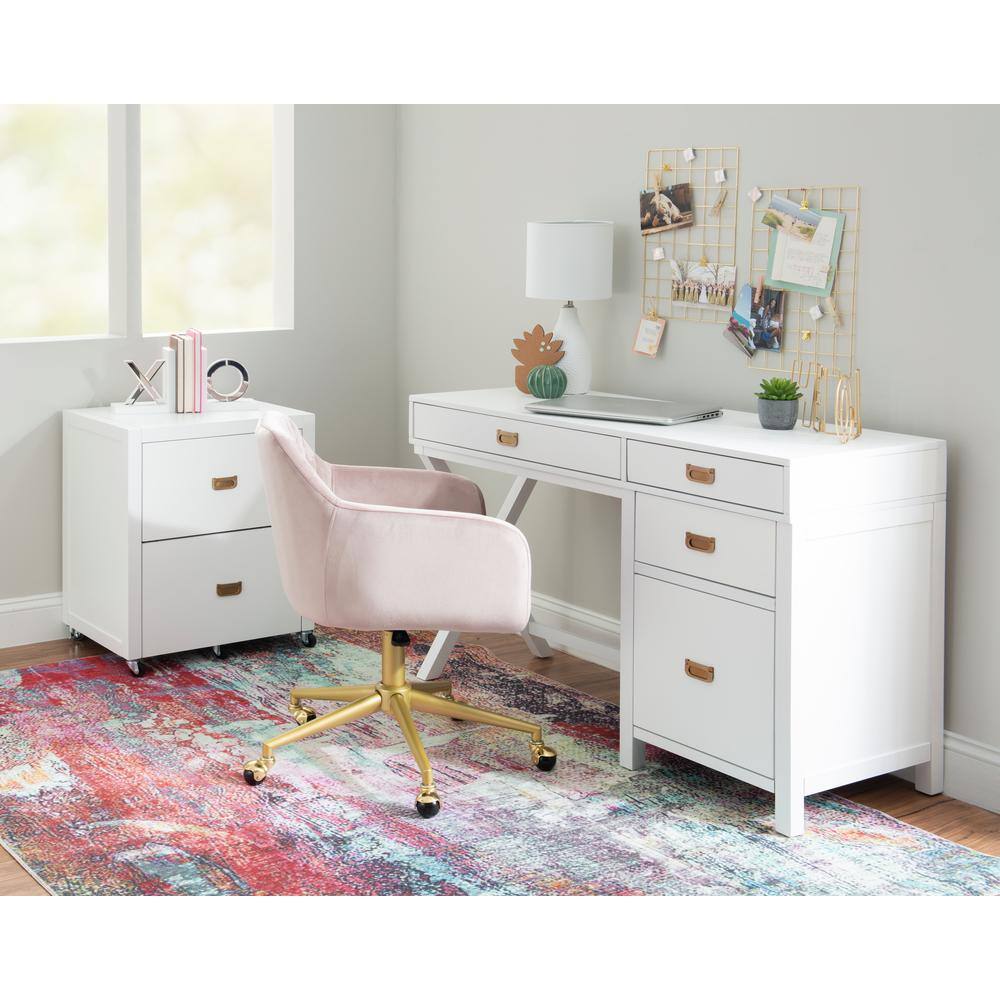 Linon Home Decor Sara White File Cabinet with Metal Drawer Glides and Rose Gold Handles THD02964