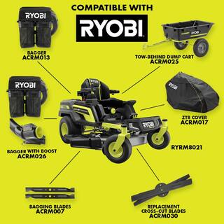 RYOBI 80V HP Brushless 42 in. Battery Electric Cordless Zero Turn Mower with Bagger with Boost 80V and 40V Batteries RYRM8021-2A