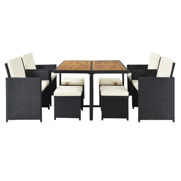 AllWeather PE Wicker Dining Table Set with Wood Tabletop for 8