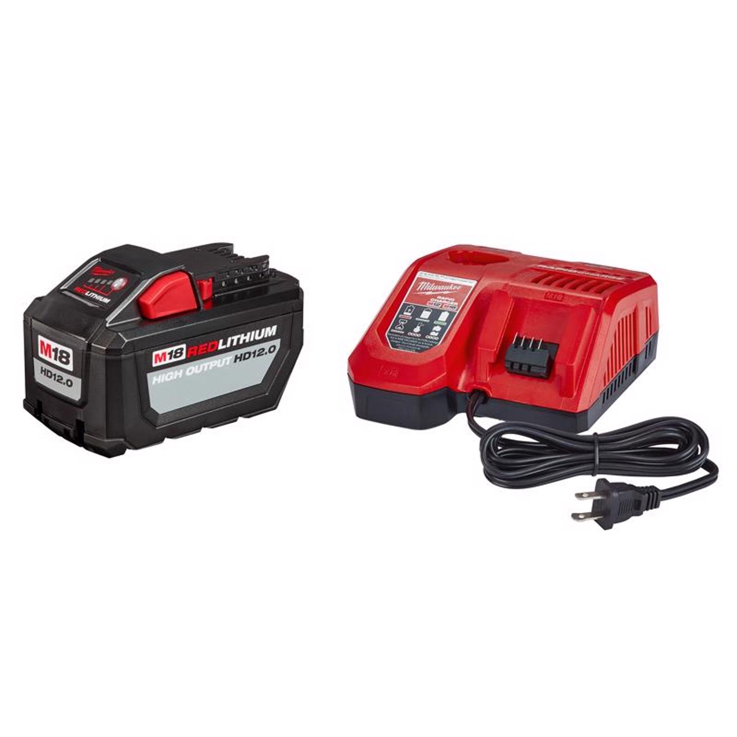 MW M18 REDLITHIUM HD12.0 18 V 12 Ah Lithium-Ion Starter Kit Battery and Charger 2 pc