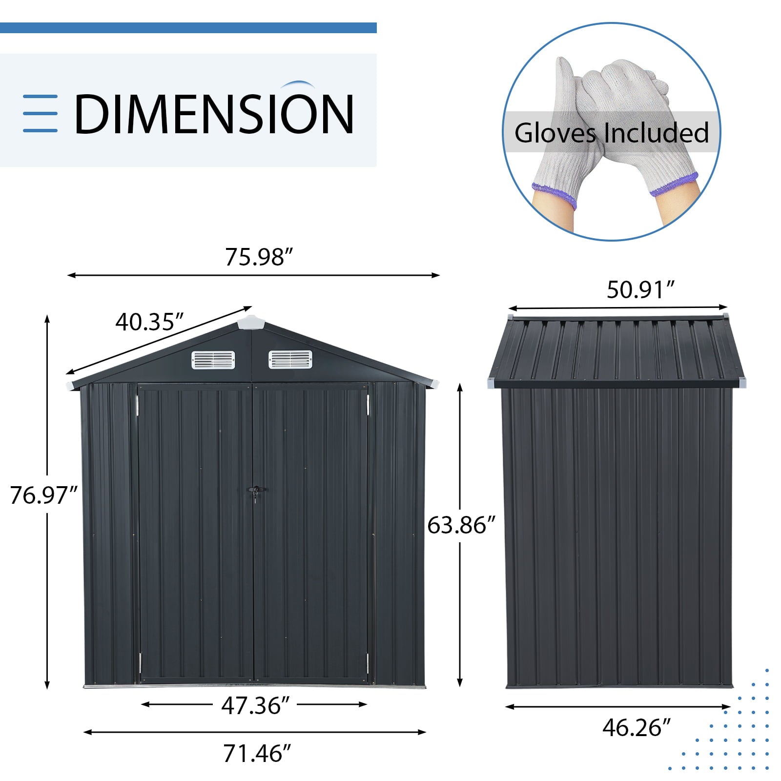 Outdoor Storage Shed, 6'x4' Galvanized Metal Steel Weather Resistant Garden Shed for Bike, Garbage Can, Lawnmower, Tool Storage Shed W/Lock, Black