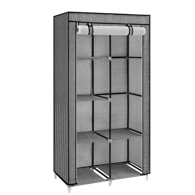 Portable Closet， Wardrobe， Clothes Storage Organizer with 6 Shelves， 2 Clothes Hanging Rails