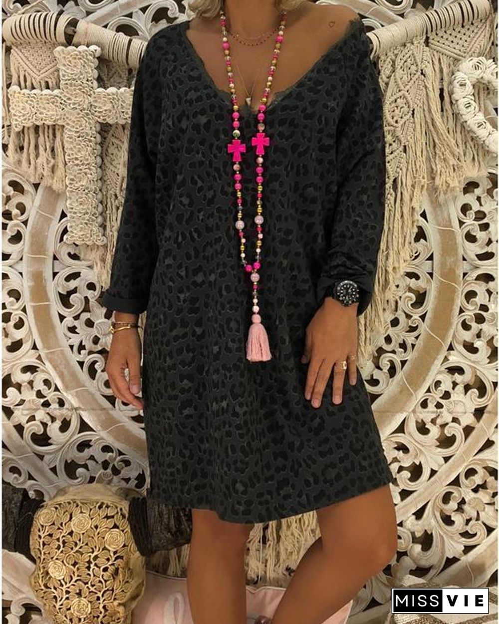 Cotton Long Sleeve Casual Printed Dresses