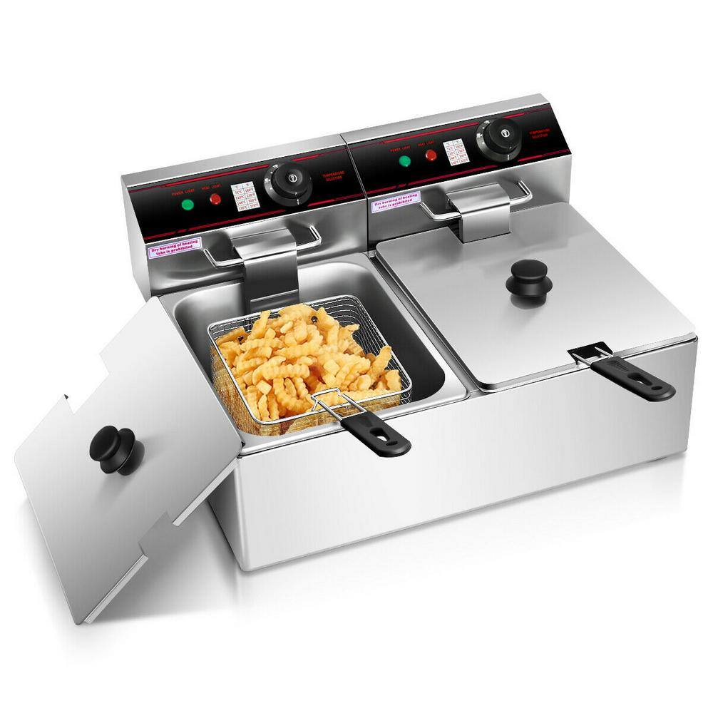 Costway 3400-Watt Electric Countertop Deep Fryer Dual Tank Commercial Restaurant Steel EP19233