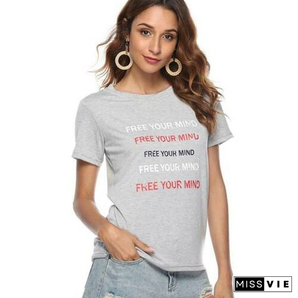 Letters Print T-shirt Women Summer Short Sleeve O-Neck Top Tees Casual T Shirt