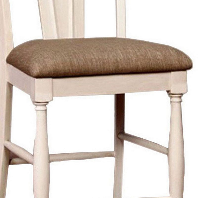 Sabrina Cottage Counter Height Chair Withfabric Cushion， Tan and White， Set of 2