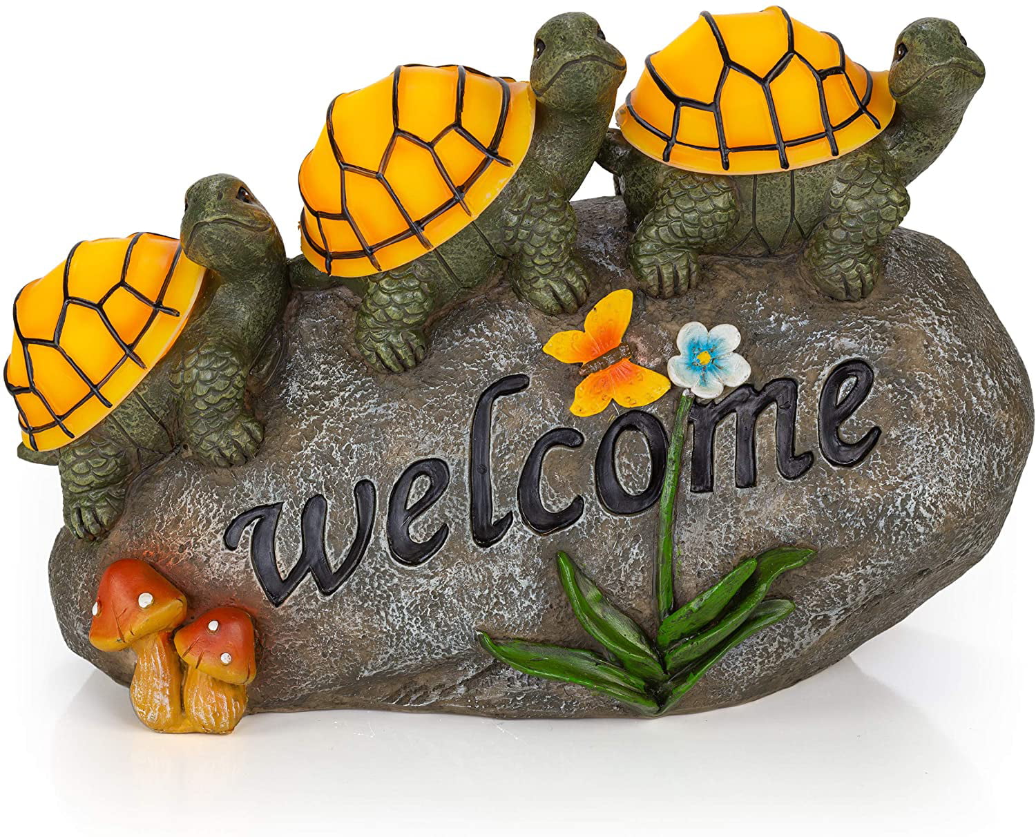 Dawhud Direct Welcome Turtles On A Rock， Solar Powered LED Outdoor Decor， Garden Light