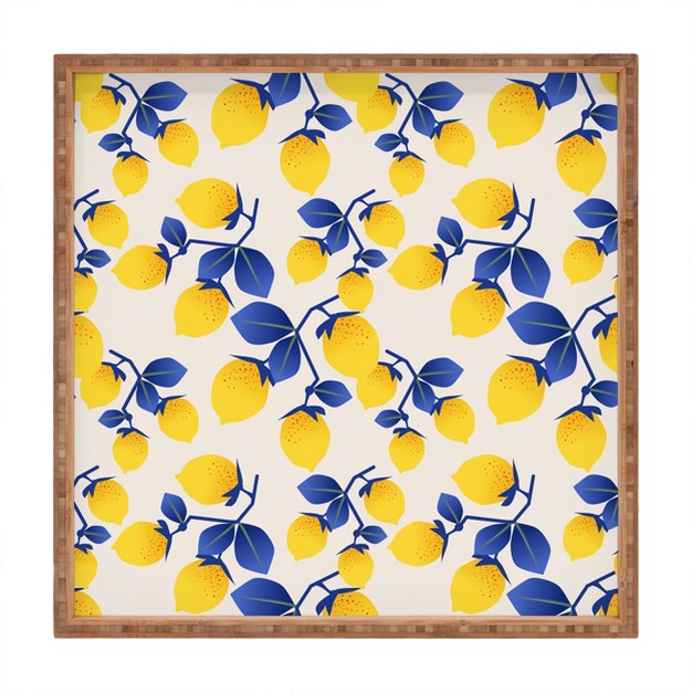 Mirimo Lemons Blue Bamboo Tray Deny Designs