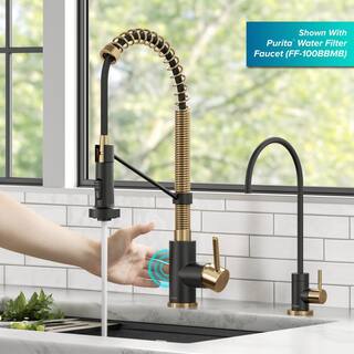 KRAUS Bolden Touchless Sensor Commercial Style Pull-Down Single Handle Kitchen Faucet in Brushed BrassMatte Black KSF-1610BBMB