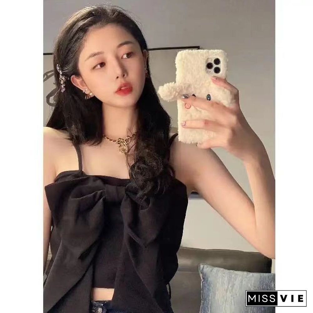 Camis Women Summer Sexy Female Tops Bow Sleeveless All Match Simple Preppy Korean Style Vintage Elegant Soft Harajuku Chic Ins