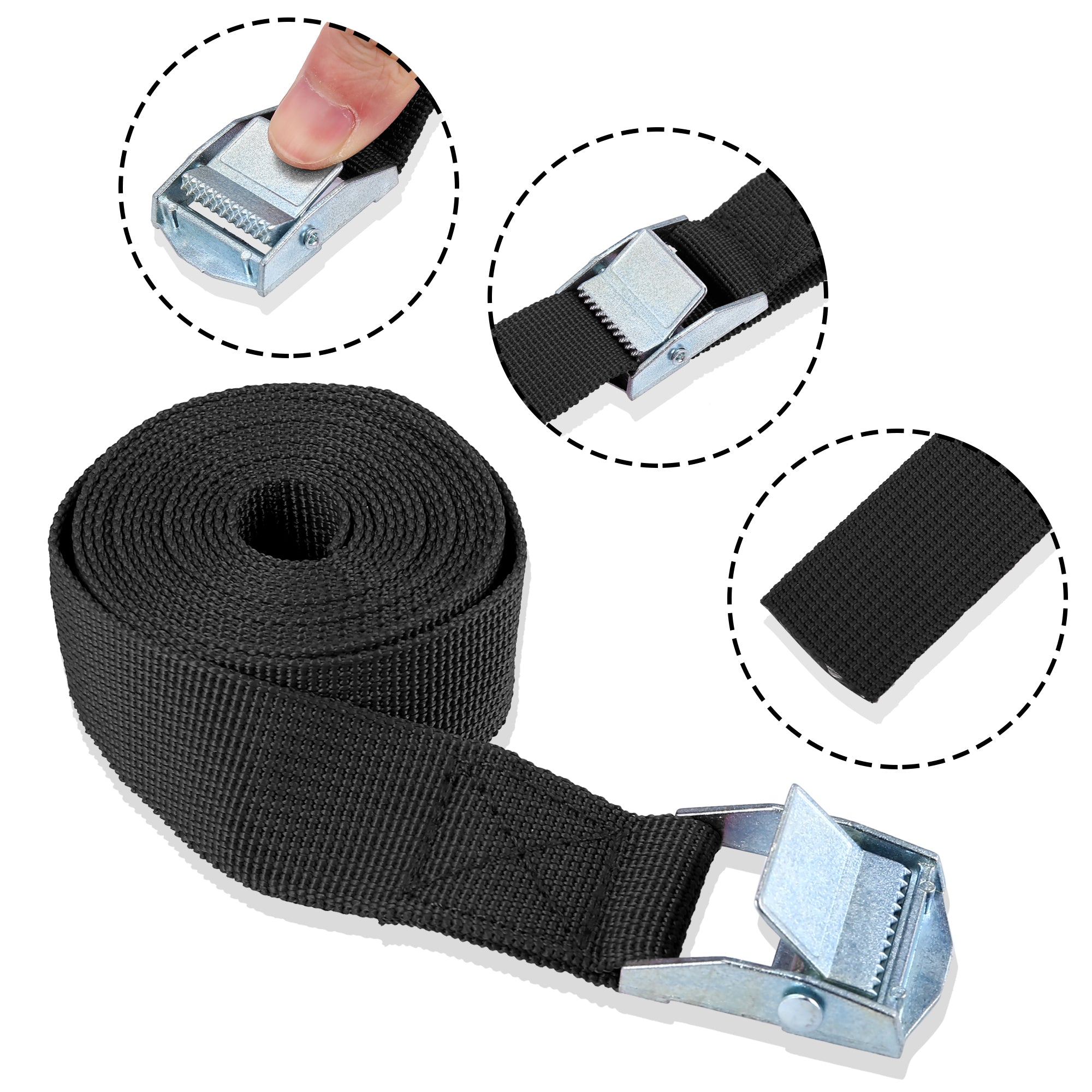 6pcs 6.5ft Cargo Tie Down Straps Lashing Straps Travel Luggage Strap Adjustable with Cam Lock Buckle for Car Truck Black