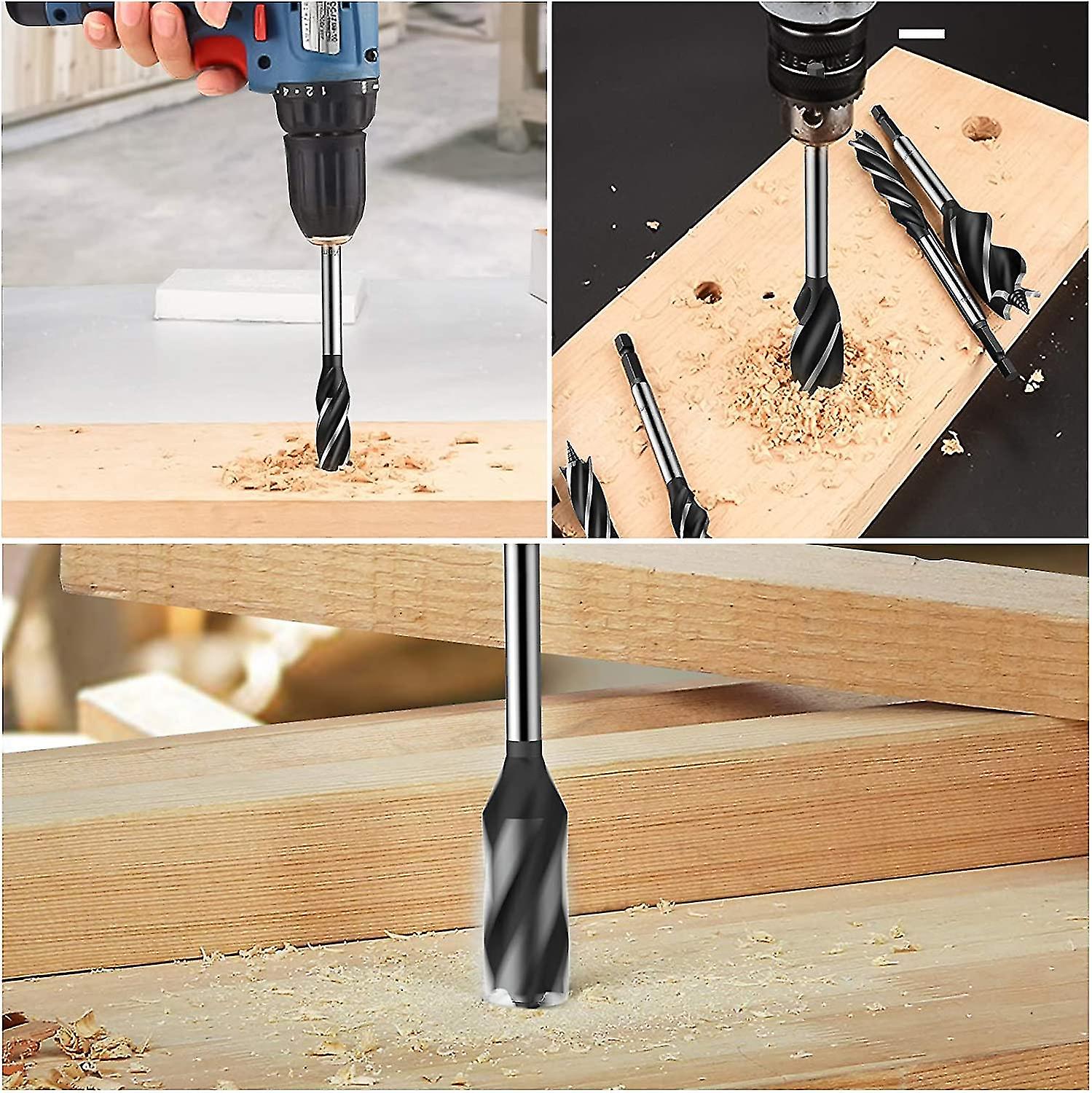 Botao Wood Drill Bit Reaming Drill Wood Auger Fast Cut Woodworking Drill Bit (2pcs， Black)