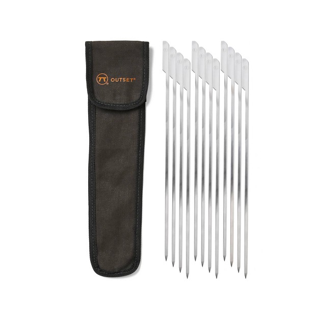 Outset Barbecue Stainless Steel Set Of 4 Paddle Skewers With Black Canvas Storage Bag