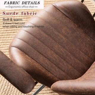 Allwex Magic Dark Brown Suede Fabric Swivel Office Task Chair with Arms and Lumbar Support SKL300