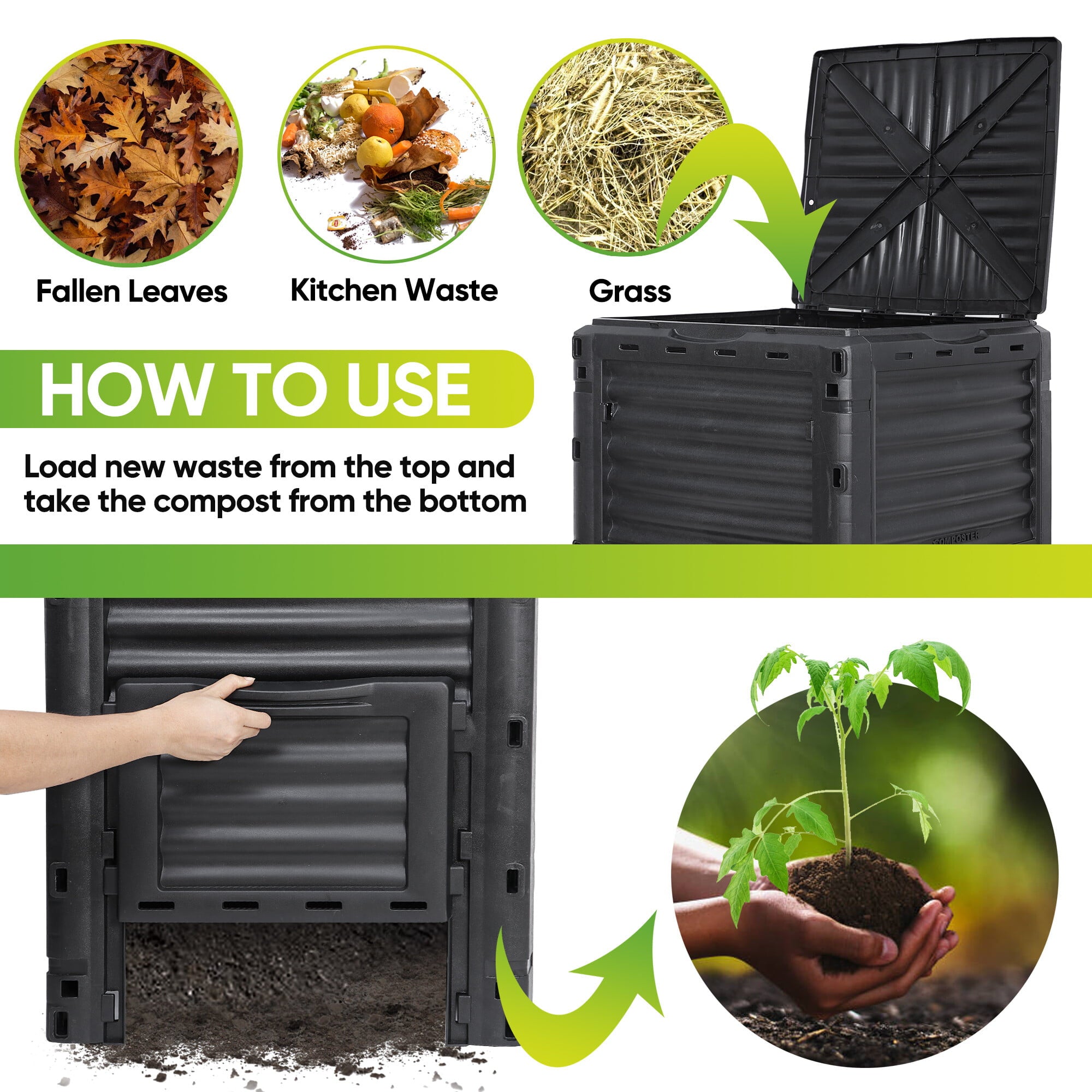 HomGarden 80Gal Composting Bin Large Composter Tumbler BPA-Free Black