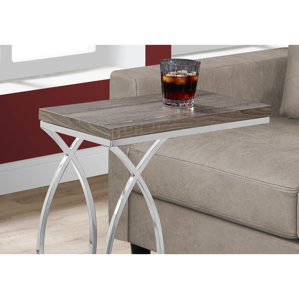 Accent Table  C shaped  End  Side  Snack  Living Room  Bedroom  Metal  Laminate  Chrome  Contemporary  Modern