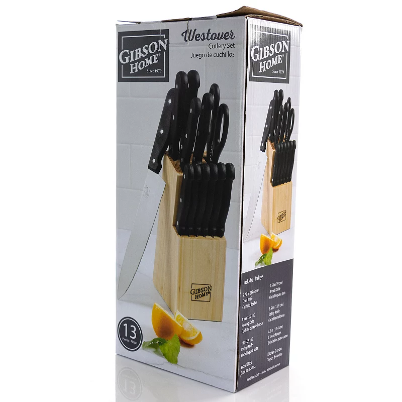 Gibson Home Westover 13 Piece Stainless Steel Cutlery Set with Wood Storage Block