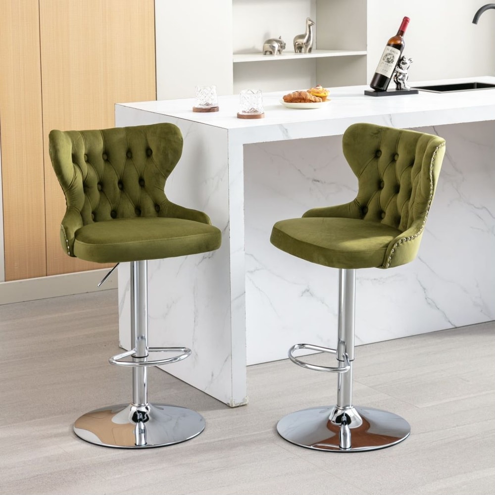 Barstool Set of 2 Dining Chair Swivel Silver Metal Base Footrest Cafe