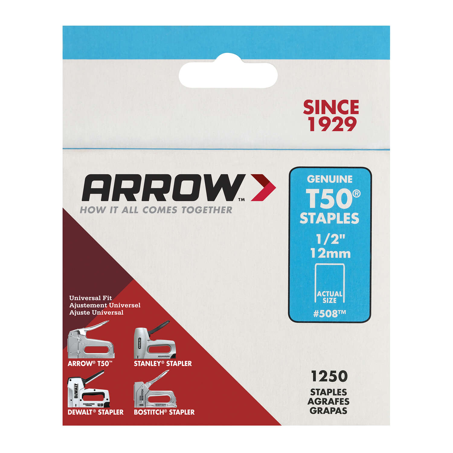 Arrow T50 3/8 in. W X 1/2 in. L 18 Ga. Flat Crown Heavy Duty Staples 1250 pk