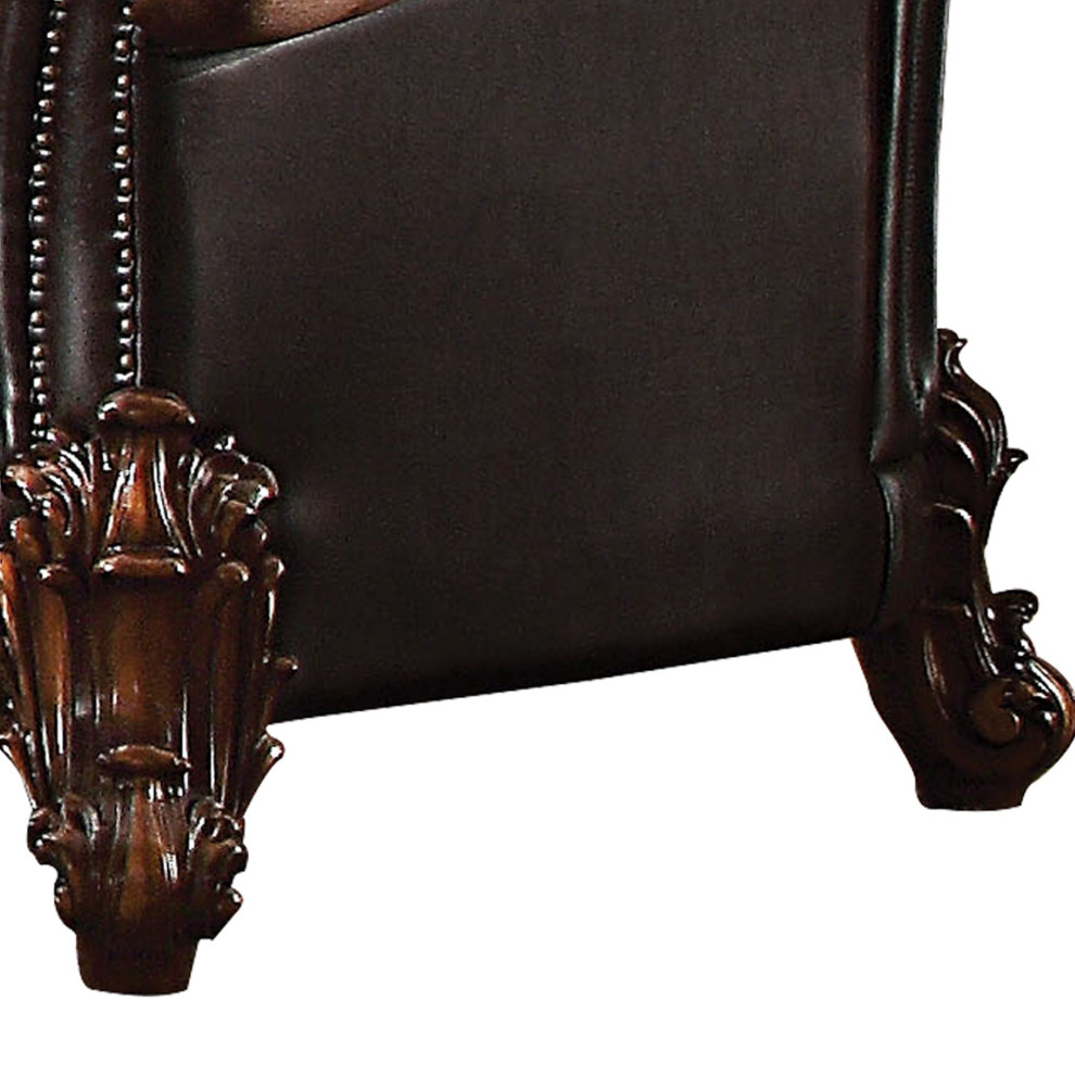 Leatherette Crown Top Loveseat With Pillows And Scrolled Legs  Cherry Brown   Victorian   Loveseats   by VirVentures  Houzz