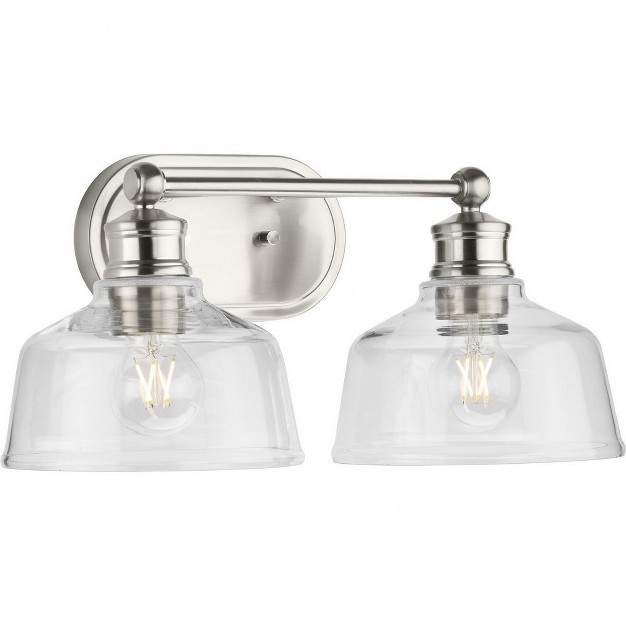 Progress Lighting Singleton 2 light Vanity Fixture Brushed Nickel Clear Glass Shades