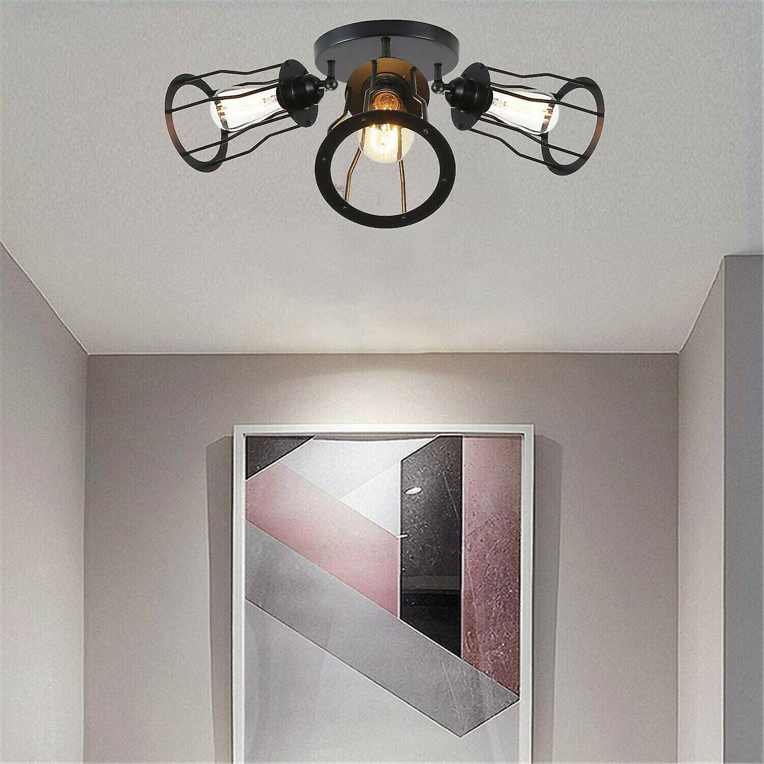 Ceiling light 3modern industrial cage style fitting metal flush mount~1377