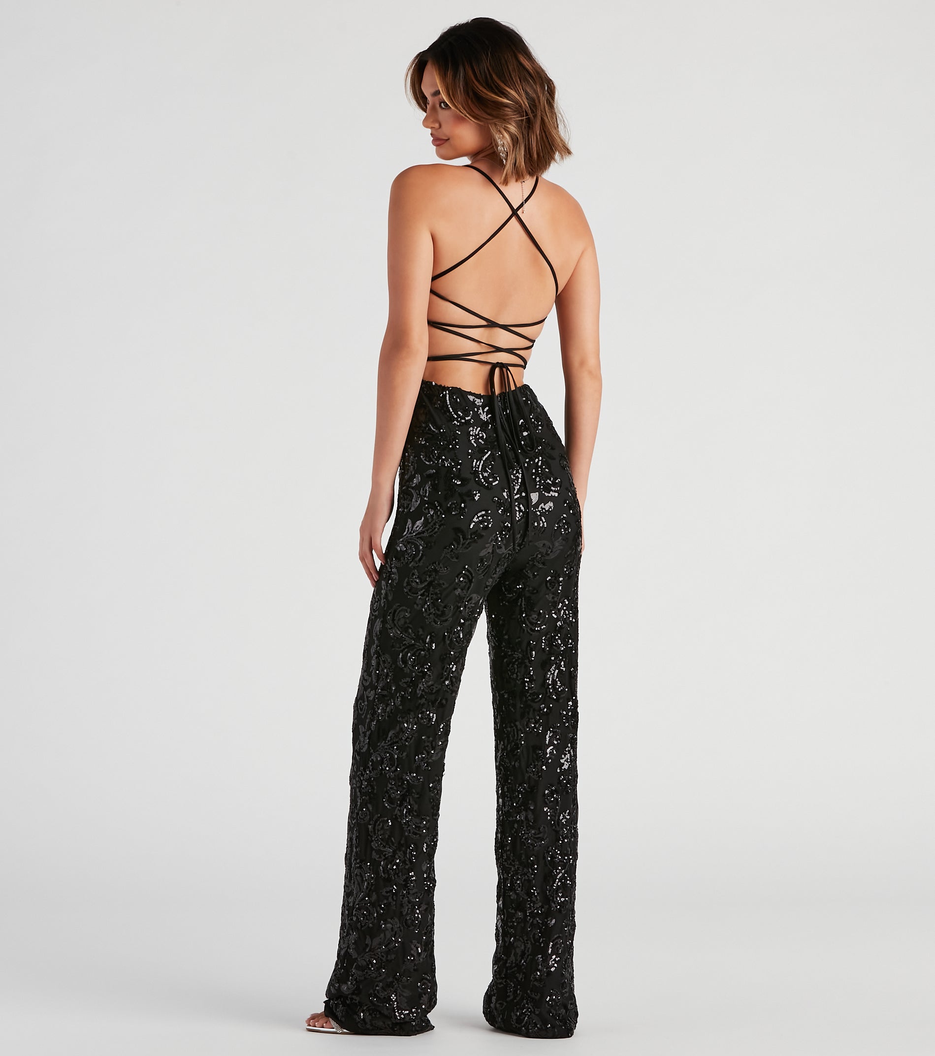 Radiate In Sequins Lace-Up Jumpsuit