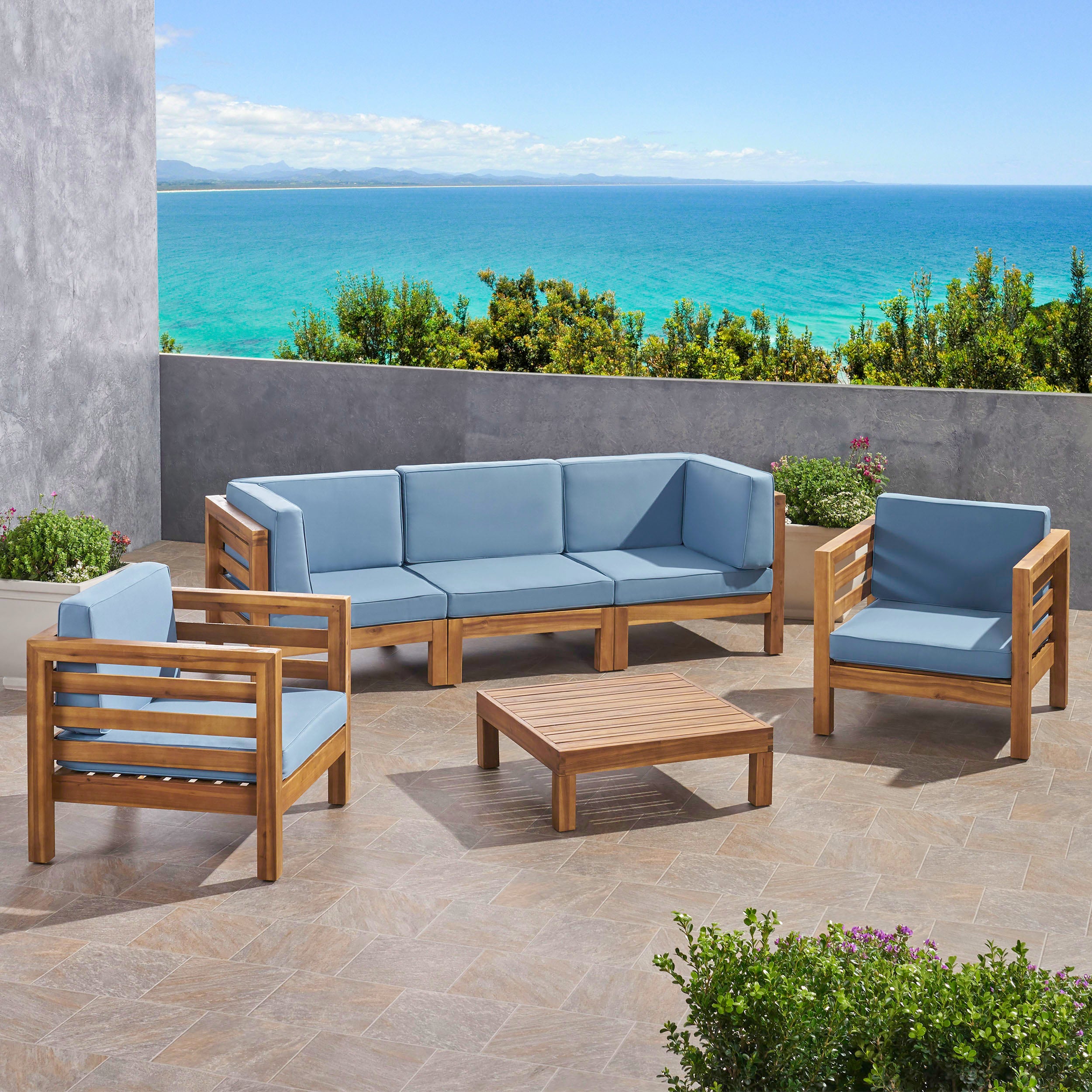 Emma Outdoor 5 Seater Acacia Wood Sofa Chat Set