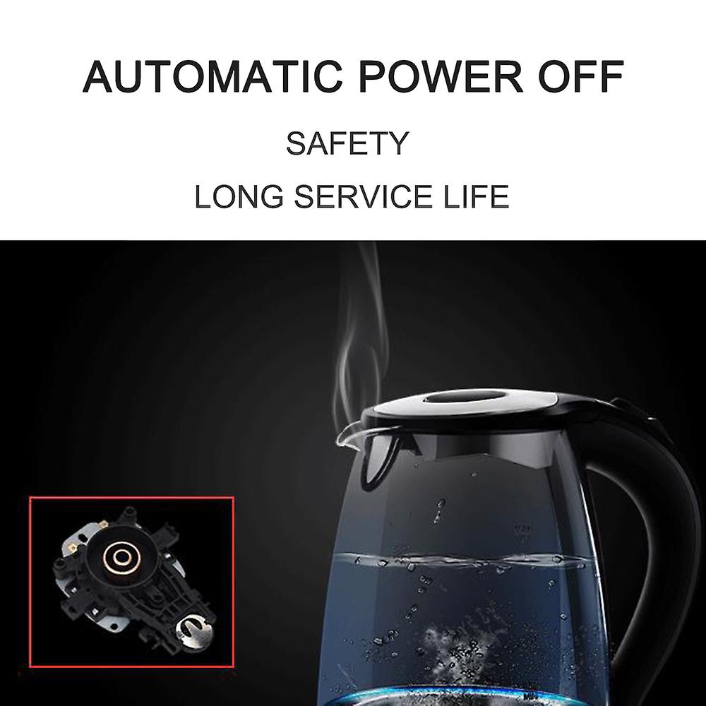 Black Electric Water Kettle Glass Singlelayer Cordless With Blue Led Light， 1.7l 1850w Tea Kettle， Fast Water Boiler， Automatic Shutoff， Boil Dry Prot