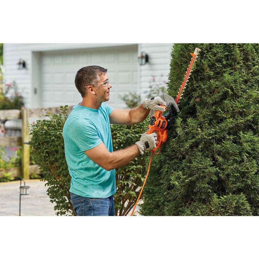 BLACK+DECKER 16 in. 3.0 Amp Corded Dual Action Electric Hedge Trimmer with Saw Blade Tip BEHTS125