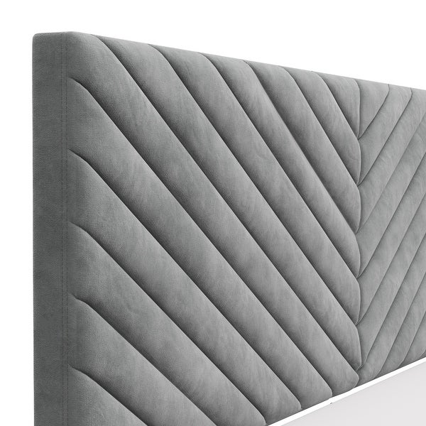 Crestwood Upholstered Chevron Pleated Queen Headboard， Gray - - 35386741