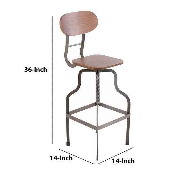 Industrial Style Wooden Swivel Bar Stool With Black Metal Base - Brown - 14 L x 14 W x 36 H