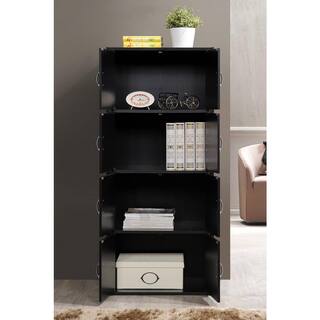 HODEDAH 4-Shelf 54 in. H Black Bookcase with Double Doors HID44 BLACK