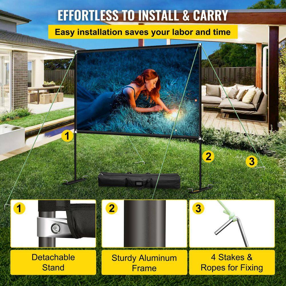 VEVOR 80 in. Outdoor Projector Screen with Stand Portable Movie Screen Projector Screen for Office Home Theater Use DSTPMYC80IEWVK6U9V0