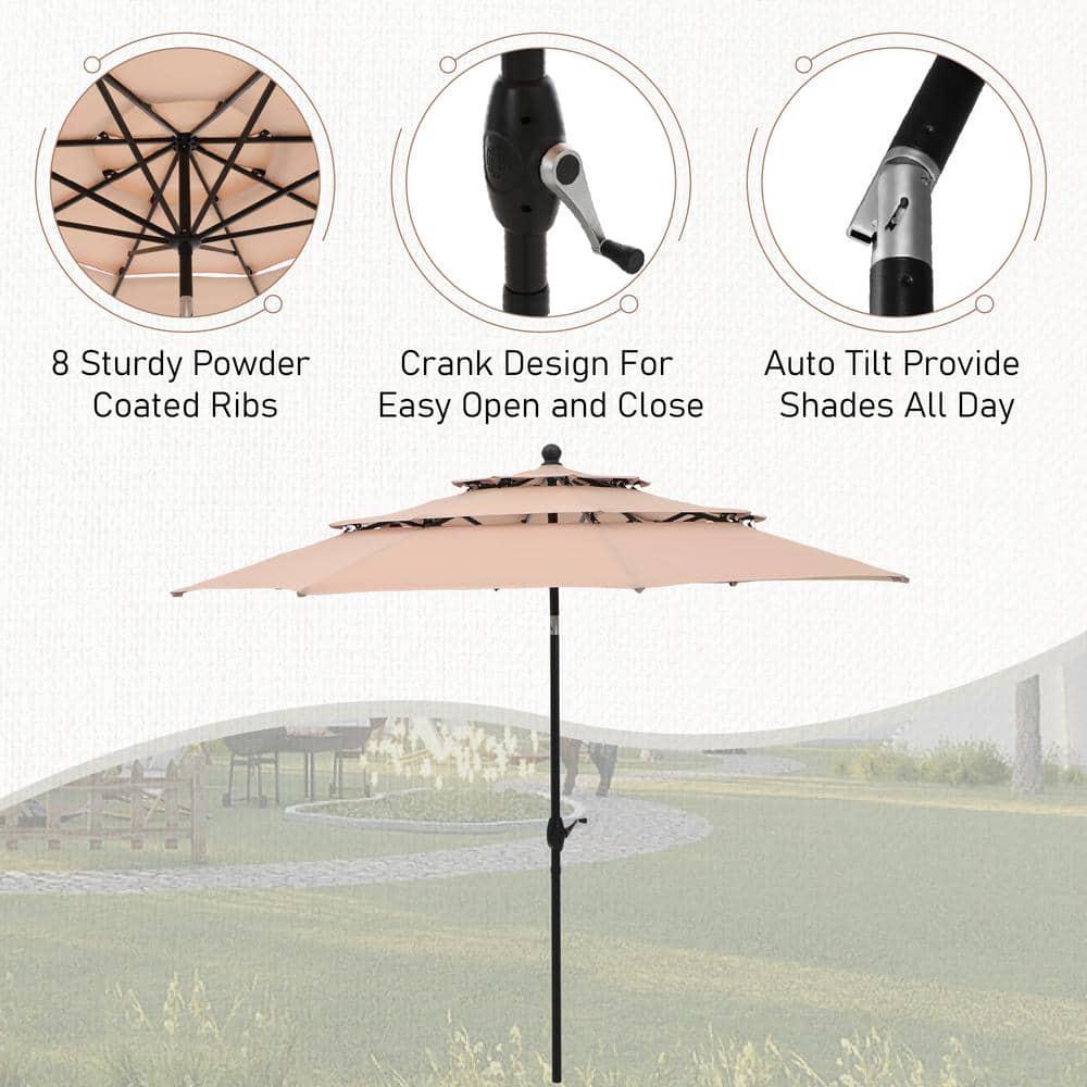 PHI VILLA 10 ft Market Patio Umbrella in 3layer Beige With Crank and Tilt