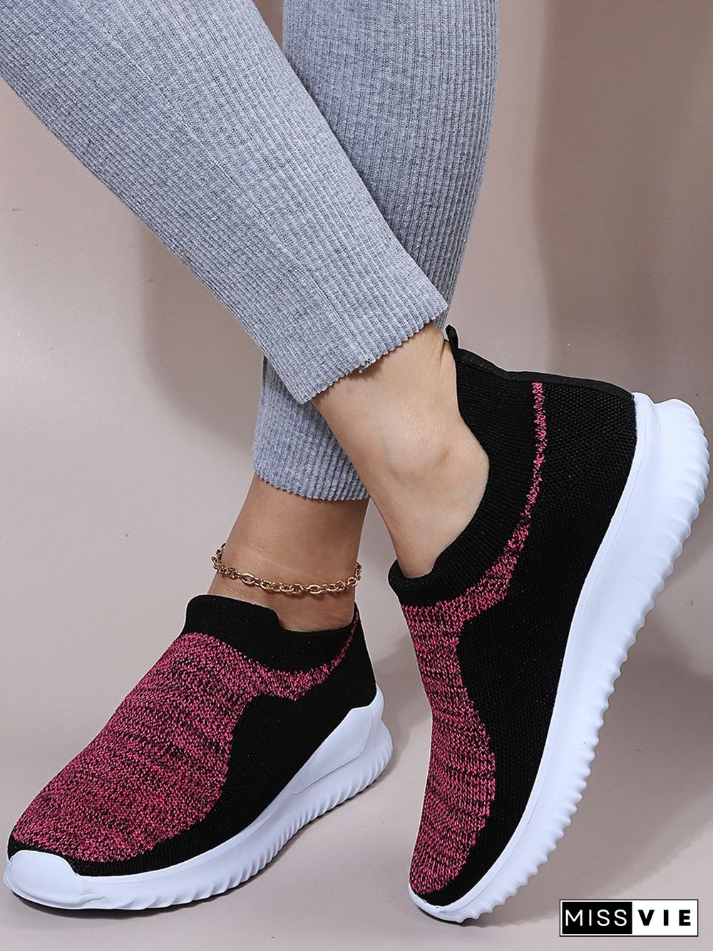 Color Block Sports All Season Daily Mother's Day Slip On Non-Slip Fly Woven Shoes EVA Sneakers for Women