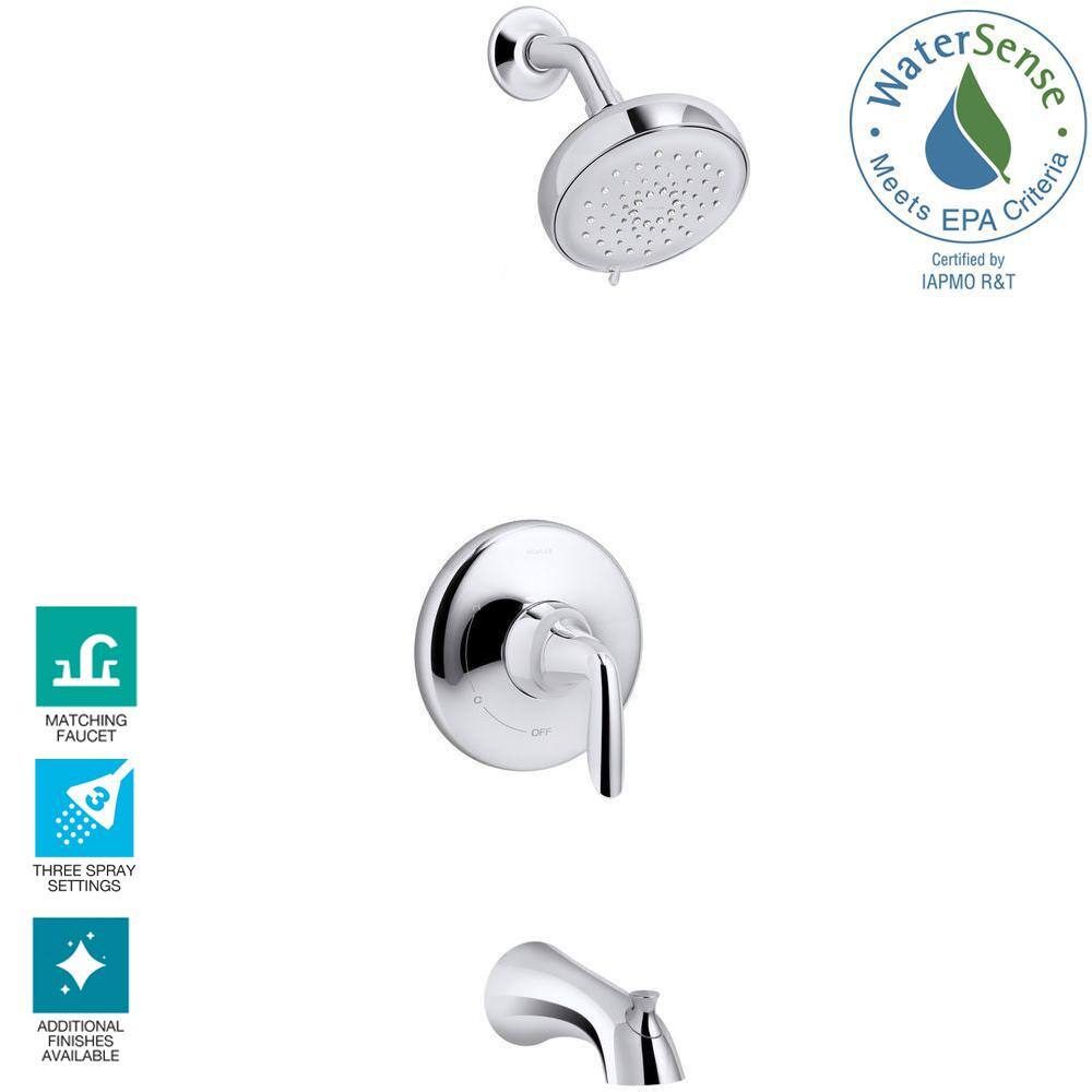 KOHLER Willamette Single-Handle 3-Spray Tub and Shower Faucet in Polished Chrome (Valve Included) K-R99903-4-CP