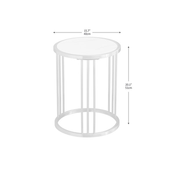 Round Side/ End table Sintered Stone with Golden Stainless Steel Frame