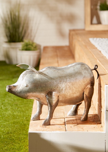 Accent Plus 4506341 Galvanized Pig Sculpture