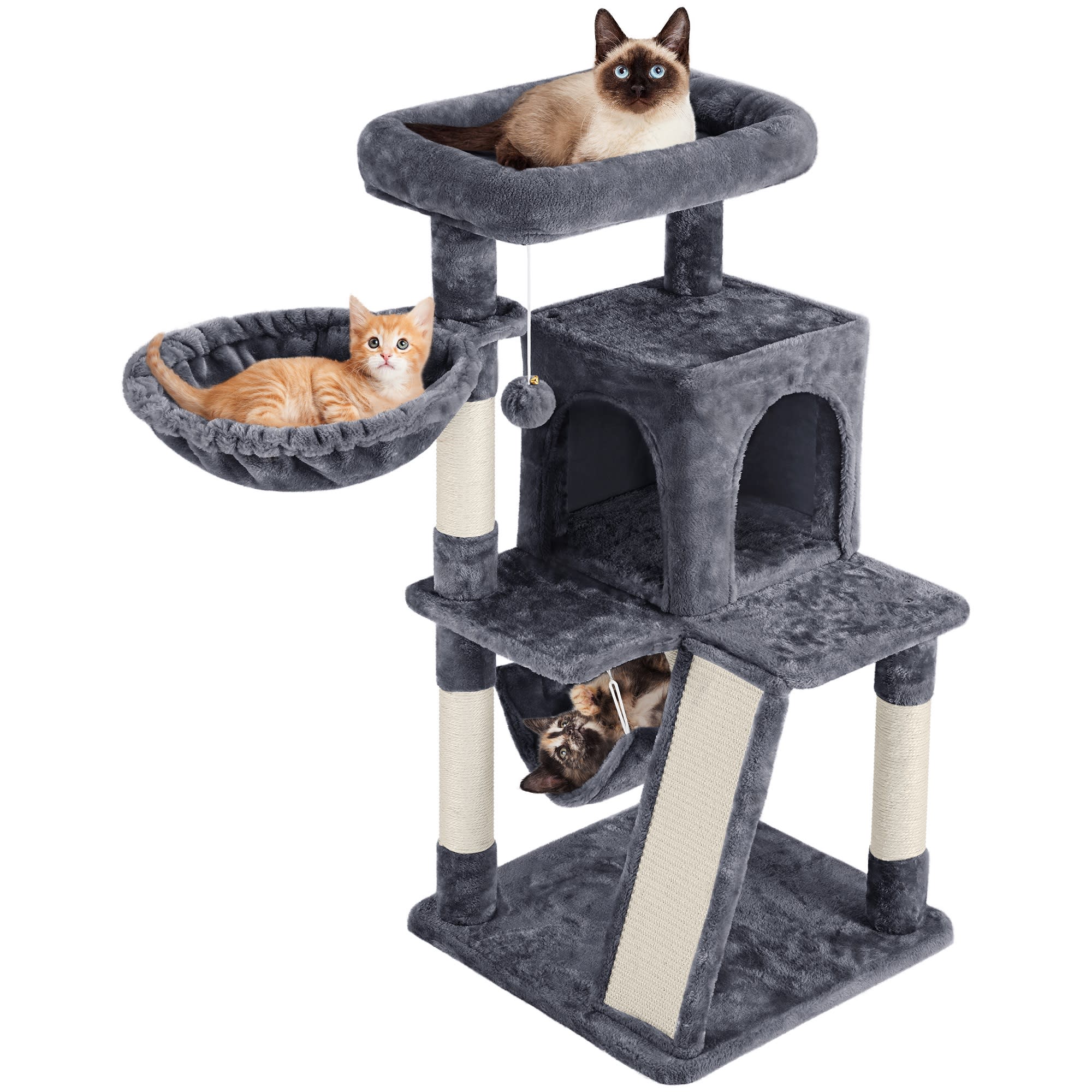 Topeakmart Dark Gray Medium Plush Cat Tree with Condo， 40