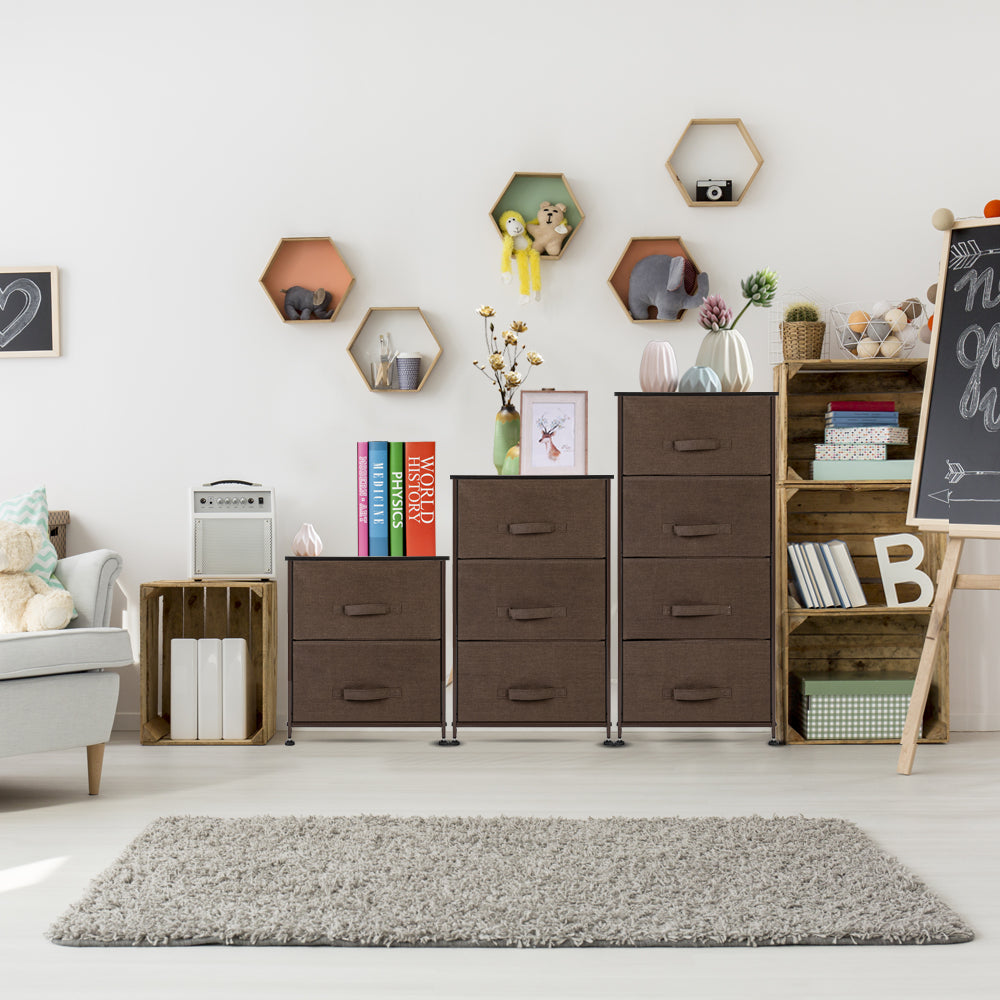 Veryke Modern Wood Finish 3 Drawer Dresser with Easy Pull Fabric Bins, Nightstand for Bedroom, Hallway, Brown