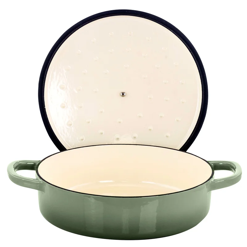 Crock-Pot Artisan 5 Qt. Round Pistachio Green Enameled Cast Iron Braiser Pan with Self Basting Lid