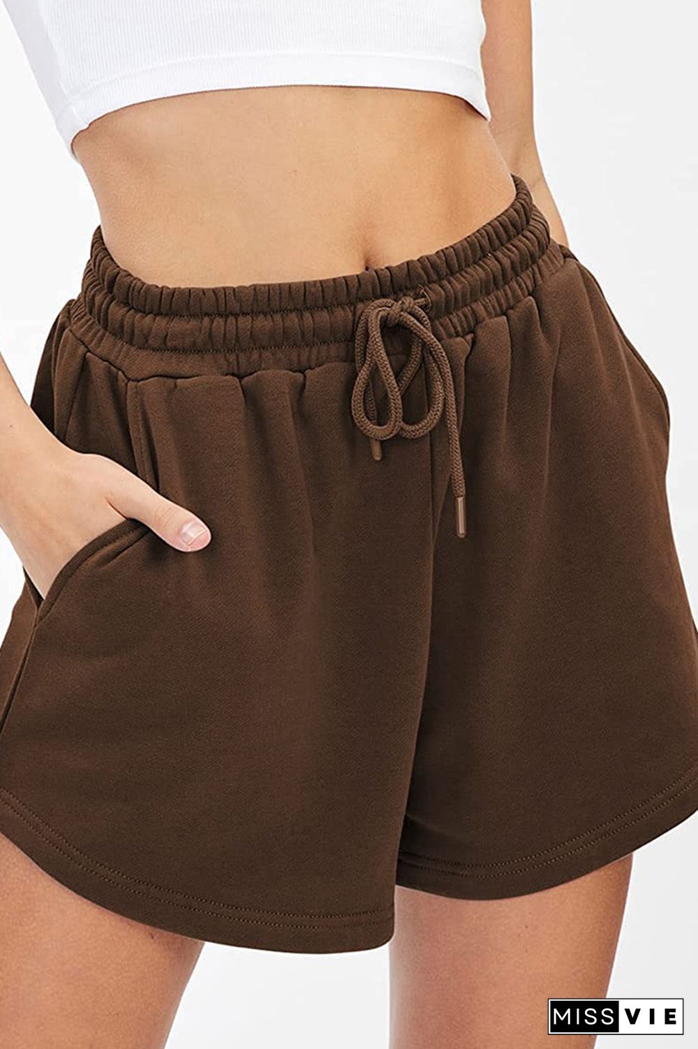 Plain High Waist Drawstring Shorts