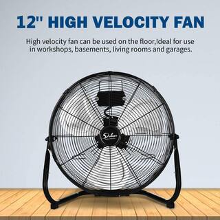 Aoibox 12 in. 3-Speed High-Velocity Industrial Heavy Duty Metal Floor Fan in Black with Tilting Head for OutdoorIndoor Use SNMX5528-12