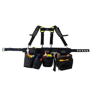 DEAD ON TOOLS Professional Framers 3 Pouch Tool Storage Suspension Rig with LoadBear Suspenders in Black HDP369857