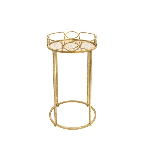 Set of 3 Gold and Clear Distressed Accent End Tables 32