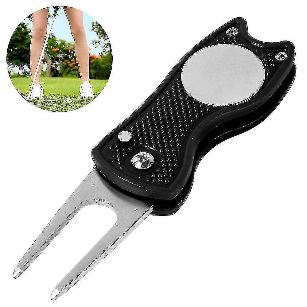 All Metal Foldable Golf Divot Tool With Pop-up Button Magnetic