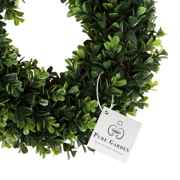 Artificial Boxwood Wreath 12 Inch Uv resistant Plastic Front Door Wreath And Window Decor For Spring And Summer By Pure Garden green